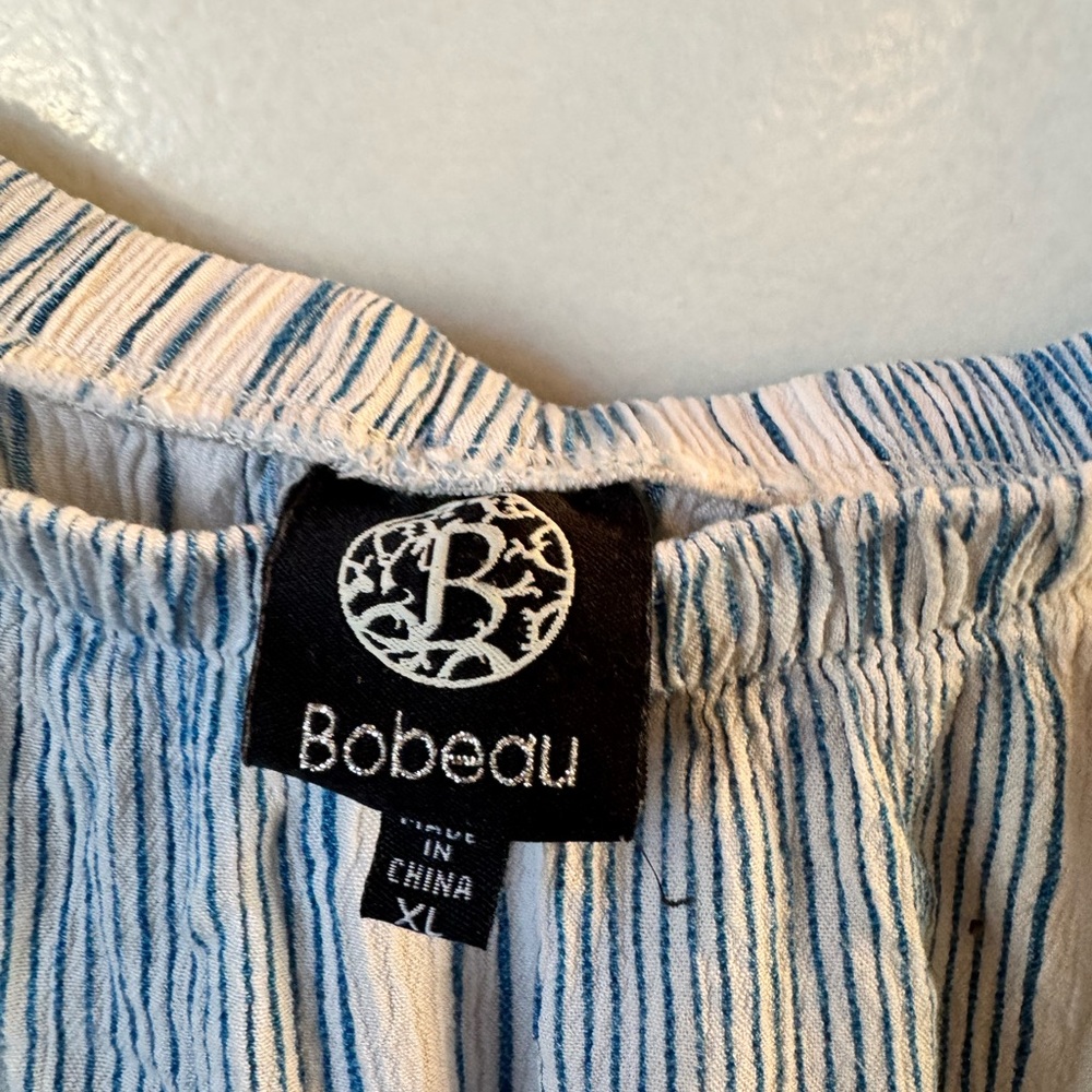Bobeau Light Blue and White Striped Top